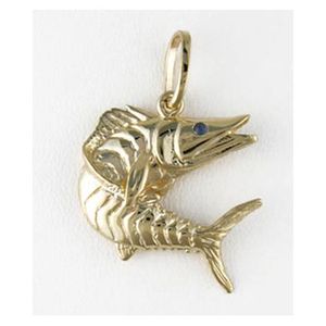 14k Gold Medium Kingfish Hollow Pendant - 234 H