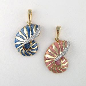 14k Gold Medium Nautilus Diamond & Enamel Pendant - 267 DE