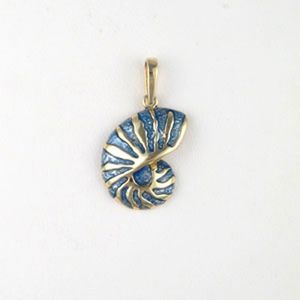 14k Gold Medium Nautilus Enamel Pendant - 267 E