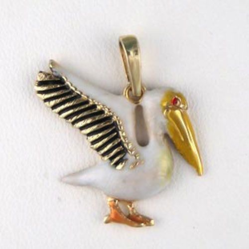 14k Gold Medium Pelican Enamel Pendant - 269 E