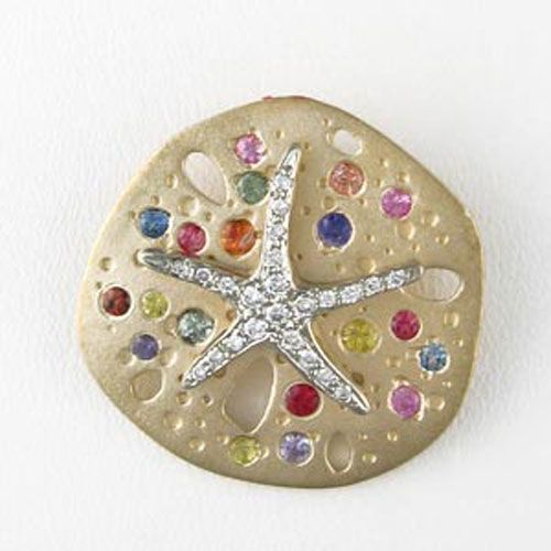 14k Gold Medium Sand Dollar Diamond & Sapphire Pendant - 219 DS