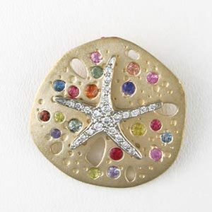 14k Gold Medium Sand Dollar Diamond & Sapphire Pendant - 219 DS