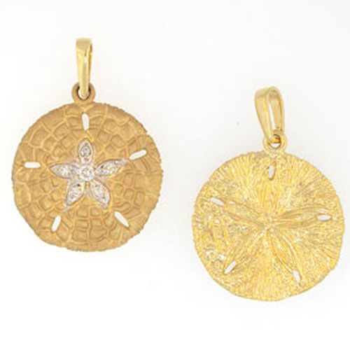 14k Gold Medium Sand Dollar Realistic with Diamonds Pendant - 297 D
