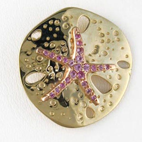 14k Gold Medium Sand Dollar with Sapphire Pendant - 219 S