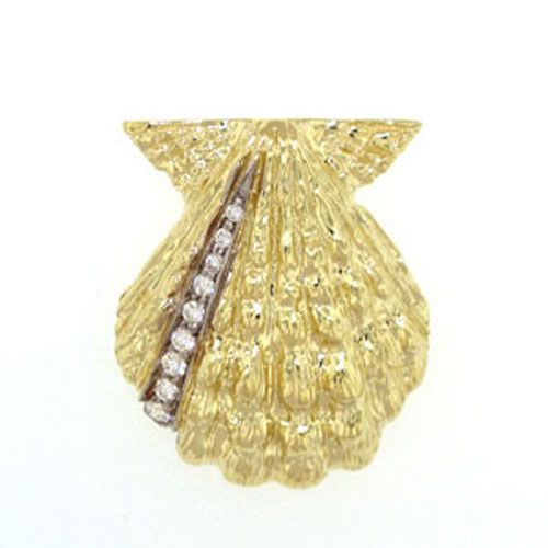 14k Gold Medium Scallop Diamond Pendant - 390 D