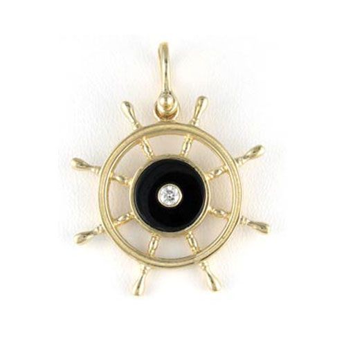 14k Gold Medium Ships Wheel Pendant - 342