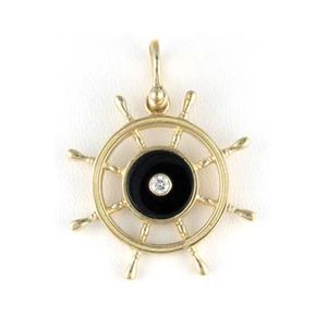 14k Gold Medium Ships Wheel Pendant - 342