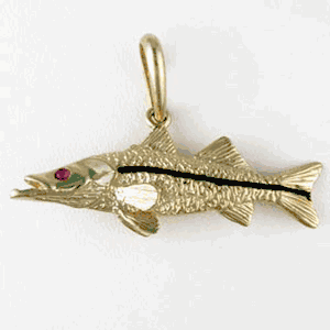 14k Gold Medium Solid Snook Pendant - 229