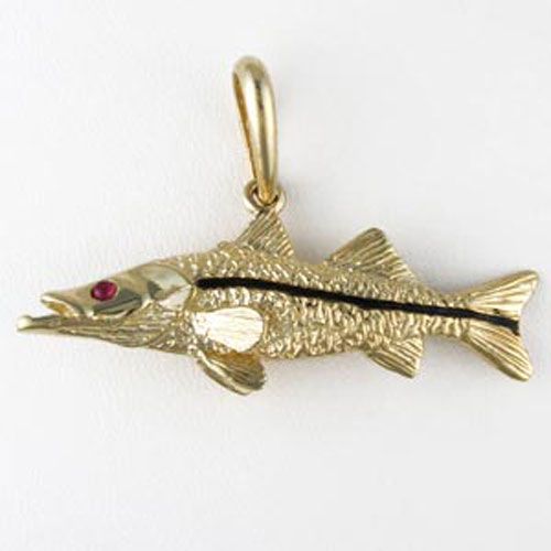 14k Gold Medium Solid Snook Pendant - 229