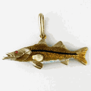 14k Gold Medium Solid Snook Pendant - 229 E