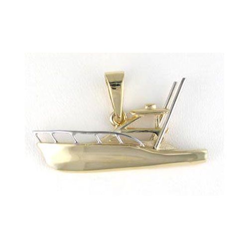 14k Gold Medium Sportsfishing Boat Pendant - 338