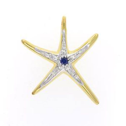 14k Gold Medium Star with Diamond Sapphire Pendant - 211 DS