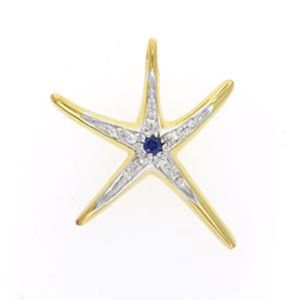 14k Gold Medium Star with Diamond Sapphire Pendant - 211 DS