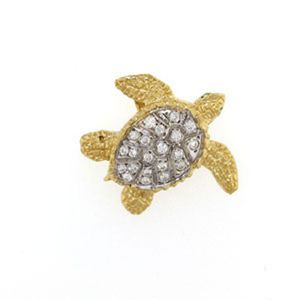 14k Gold Medium Turtle Diamond Pendant - 381 D
