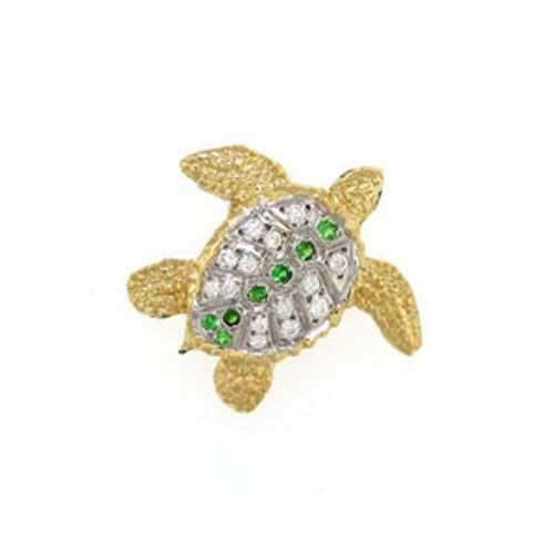 14k Gold Medium Turtle Diamond Sapphire Pendant - 381 DS