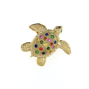 14k Gold Medium Turtle Sapphire Pendant - 381 S