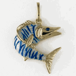 14k Gold Medium Wahoo Hollow Enamel Pendant - 235 HE