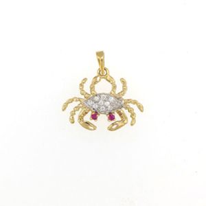 14k Gold Mini Blue Crab Pave Pendant - 123 D