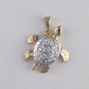 14k Gold Moveable Turtle with Diamond Pendant - 191 D