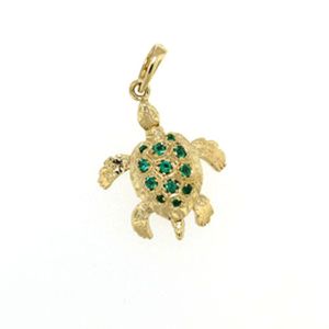 14k Gold Moveable Turtle with Emerald Pendant - 191 Em