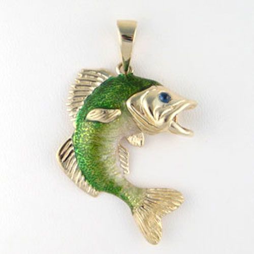 14k Gold Muskie Enamel Pendant - 022 E