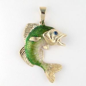 14k Gold Muskie Enamel Pendant - 022 E