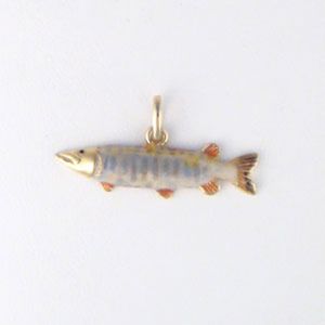 14k Gold Muskie Small Enamel Pendant - 025 E