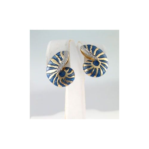 14k Gold Nautilus Diamond & Enamel Earrings - 669 DE