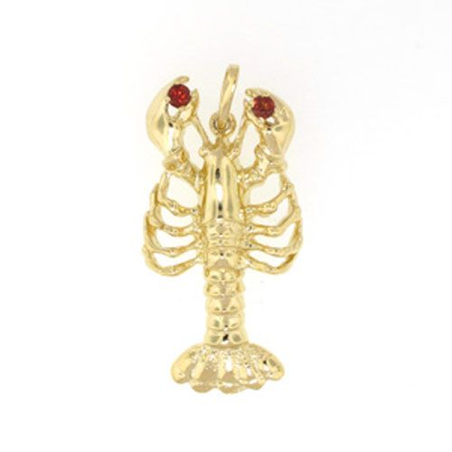 14k Gold New England Lobster Ruby Pendant - 199 S