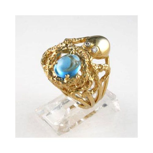 14k Gold Octopus with Stone Ring - 732