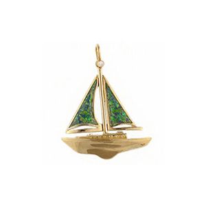14k Gold Opal Sailboat 2 Sail Pendant - 310