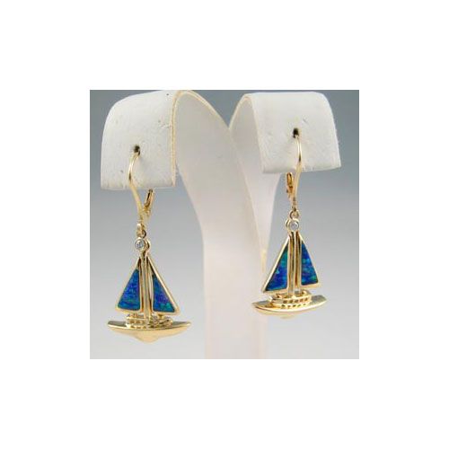 14k Gold Opal Sailboat Earrings - 678 O