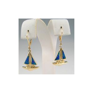 14k Gold Opal Sailboat Earrings - 678 O