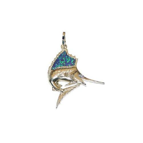 14k Gold Opal Sailfish Pendant - 137 O