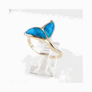 14k Gold Opal Whale Tail Ring - 757 O