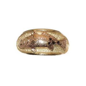 14k Gold Oval Band with Rose Gold Redfish Ring - 709