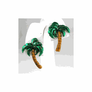 14k Gold Palm with Enamel Earrings - 653 E