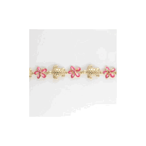 14k Gold Plumeria & Turtle Enamel 7 Inch Bracelet - 579 E