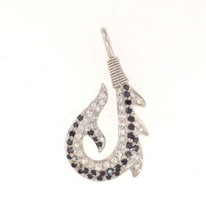 14k Gold Polynesian Hook Black/White Diamonds Pendant - 444 BWD