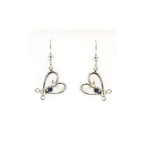 14k Gold Polynesian Hook Heart with Sapphire Earrings - 659 s