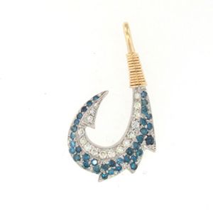 14k Gold Polynesian Hook with Blue /White Diamonds Pendant - 443 BD