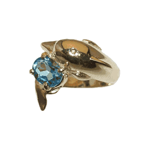 14k Gold Porpoise with Stone Ring - 707