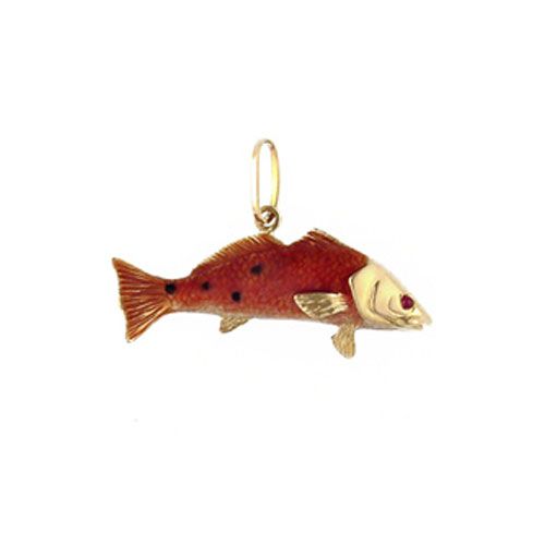 14k Gold Redfish Enamel Pendant - 152 E