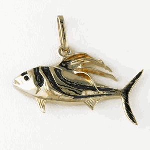 14k Gold Rooster Fish Enamel Pendant - 224 E