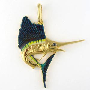 14k Gold Sailfish Enamel Pendant - 101 E