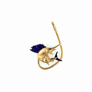 14k Gold Sailfish/Hook Enamel Pendant - 181 E