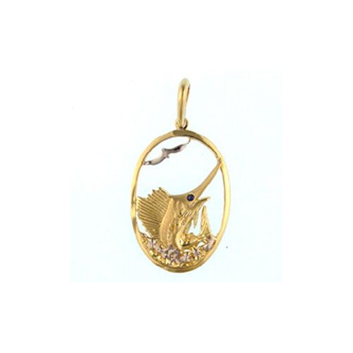 14k Gold Sailfish In Frame Pendant - 149 S