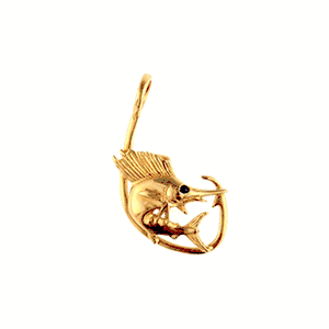 14k Gold Sailfish On Hook Pendant - 181