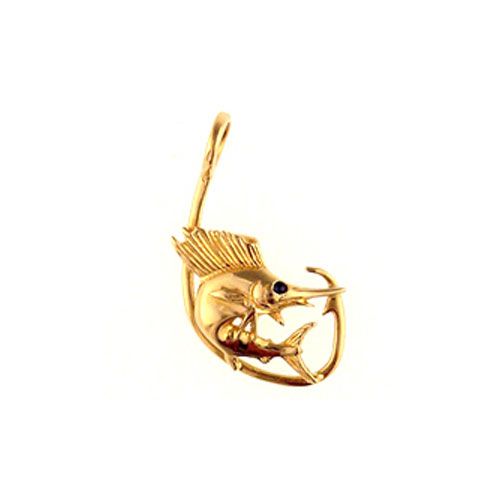 14k Gold Sailfish On Hook Pendant - 181