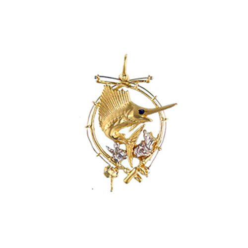 14k Gold Sailfish On Rods Pendant - 106 S